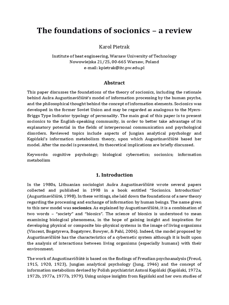 Foundations of Socionics Explained | PDF | Carl Jung | Unconscious Mind
