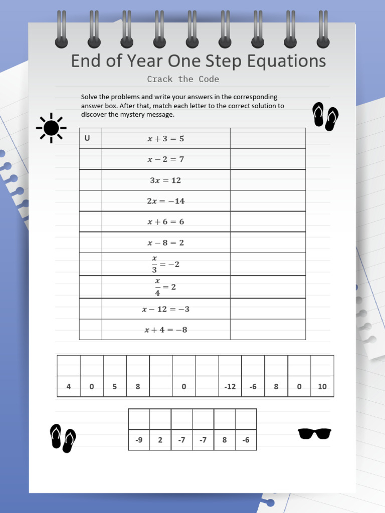 End of Year One Step Equations V H M A T R E S G PDF