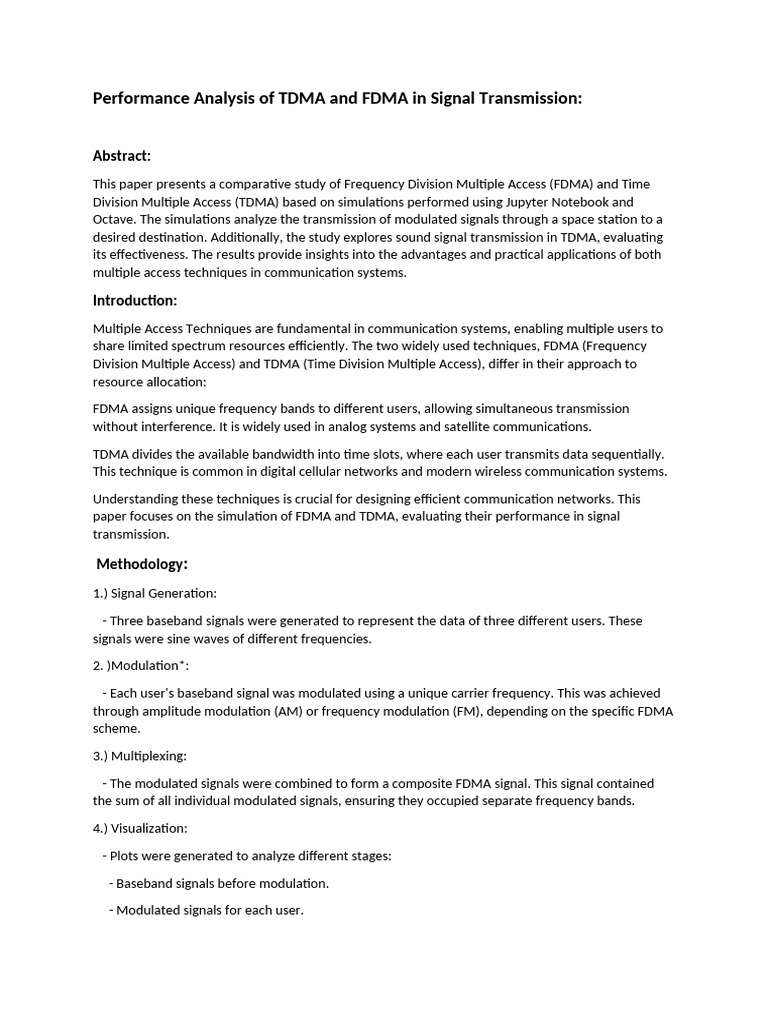 FDMA vs TDMA: Signal Transmission Analysis | PDF | Channel Access ...
