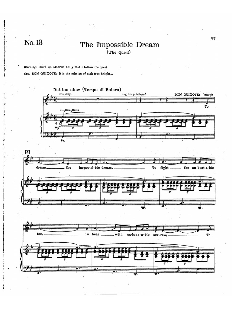 PDF document view of The Impossible Dream from Man of La Mancha sheet music