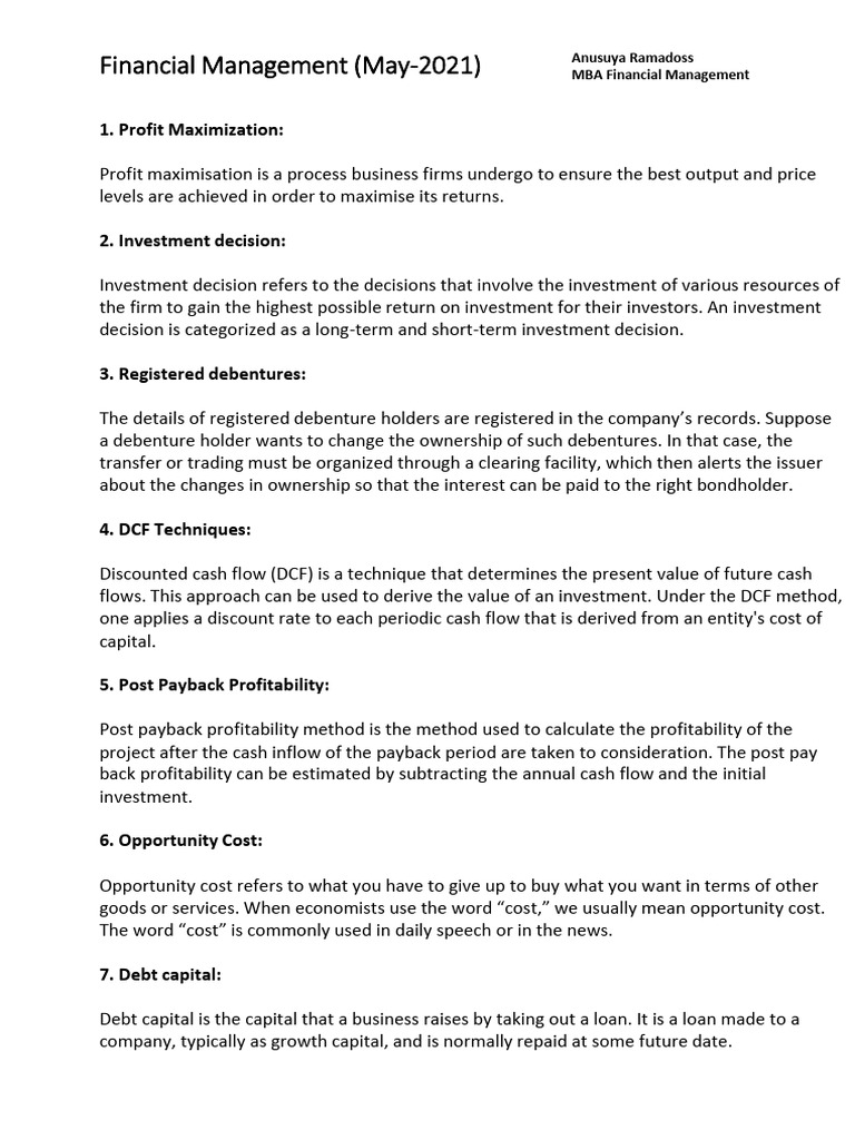 Key Concepts in Financial Management | PDF | Banks | Discounted Cash Flow