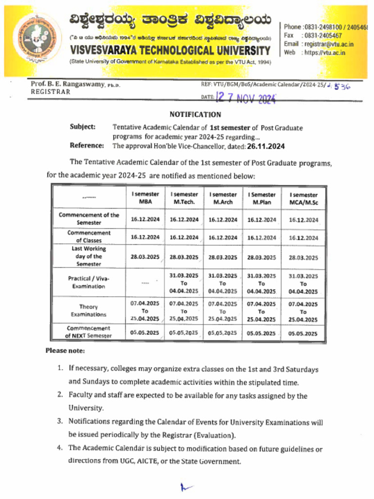 Academic Calendar 1st Sem All PG 2024 25 PDF
