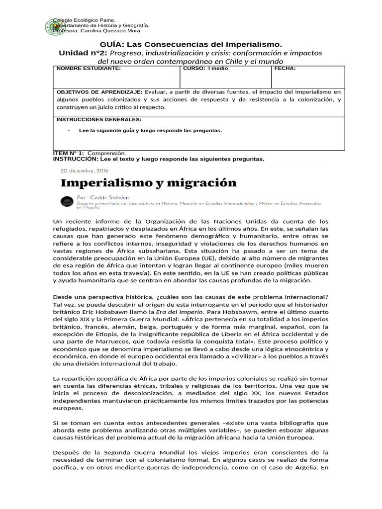 Guia Consecuencias Del Imperialismo | PDF | África | Colonialismo