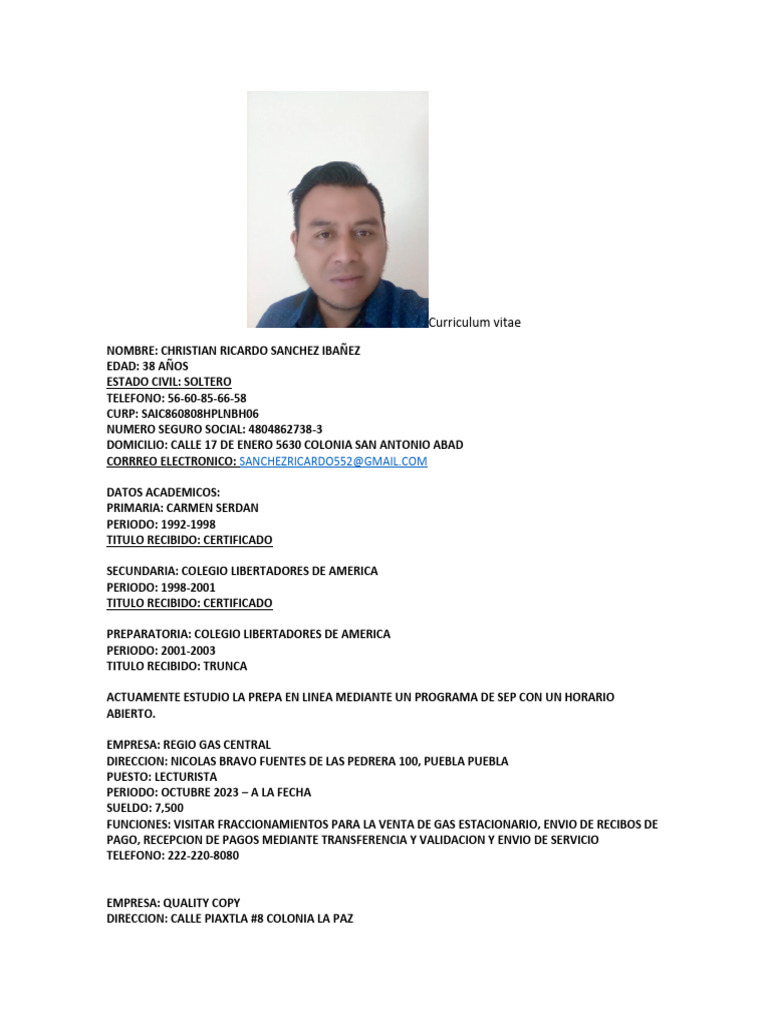Curriculum Vitae de Christian Sánchez | PDF