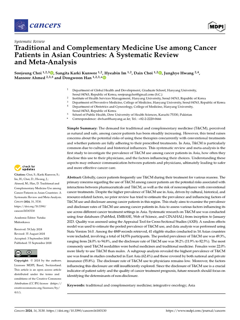 T&CM Use Among Asian Cancer Patients | PDF | Cancer | Meta Analysis