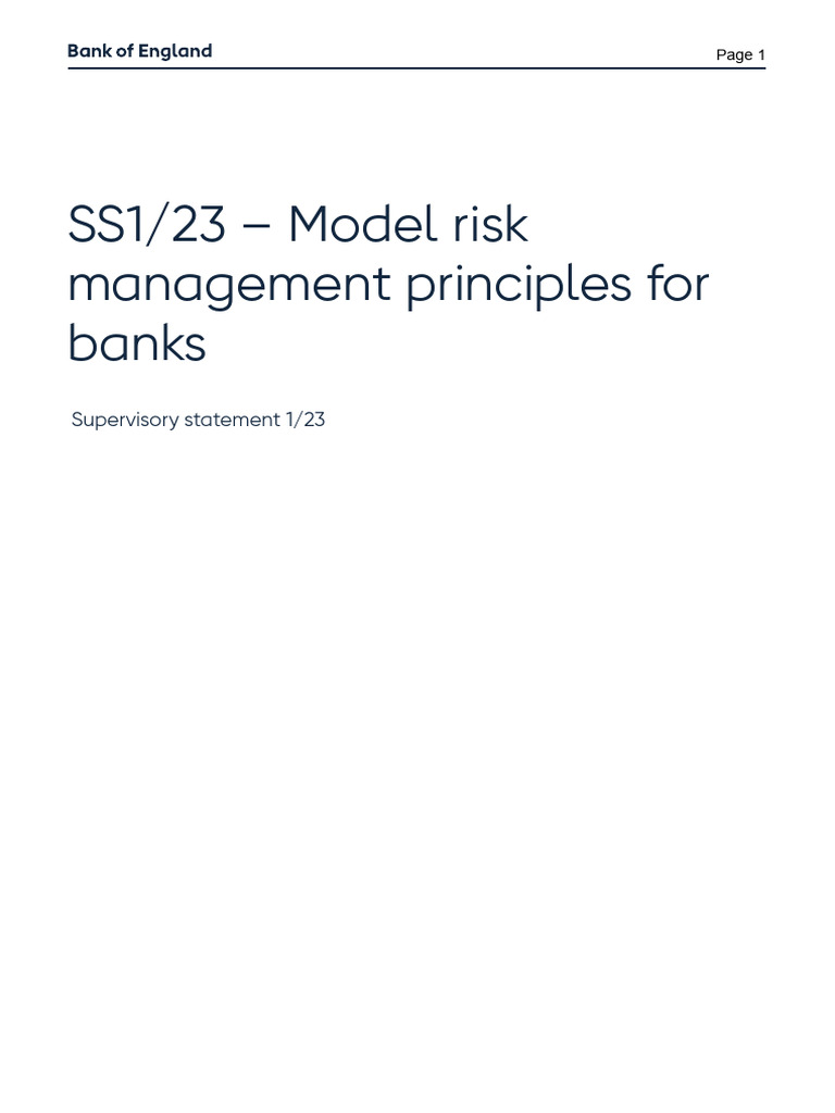 PRA SS1/23 Model Risk Management Principles | PDF | Risk | Risk Management