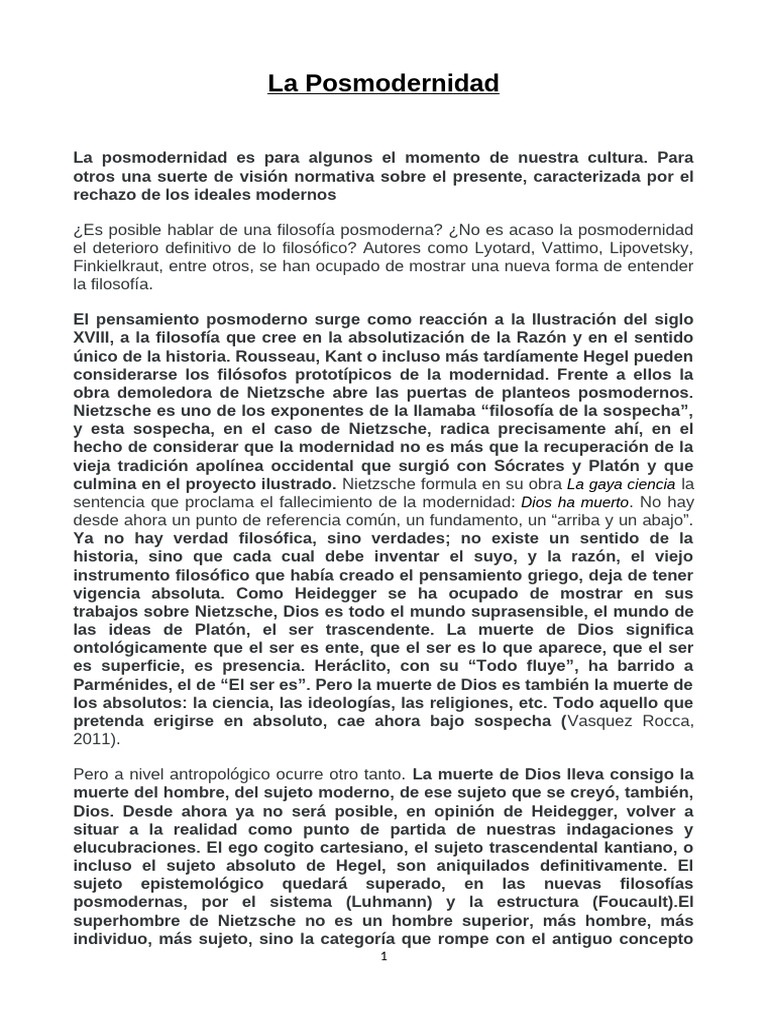 Filosofía y Características de la Posmodernidad | PDF | Verdad ...