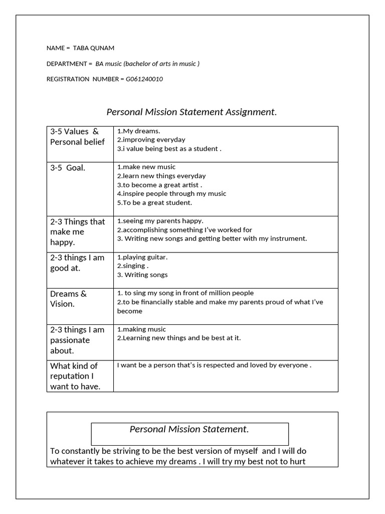 Personal Mission Statement1 | PDF
