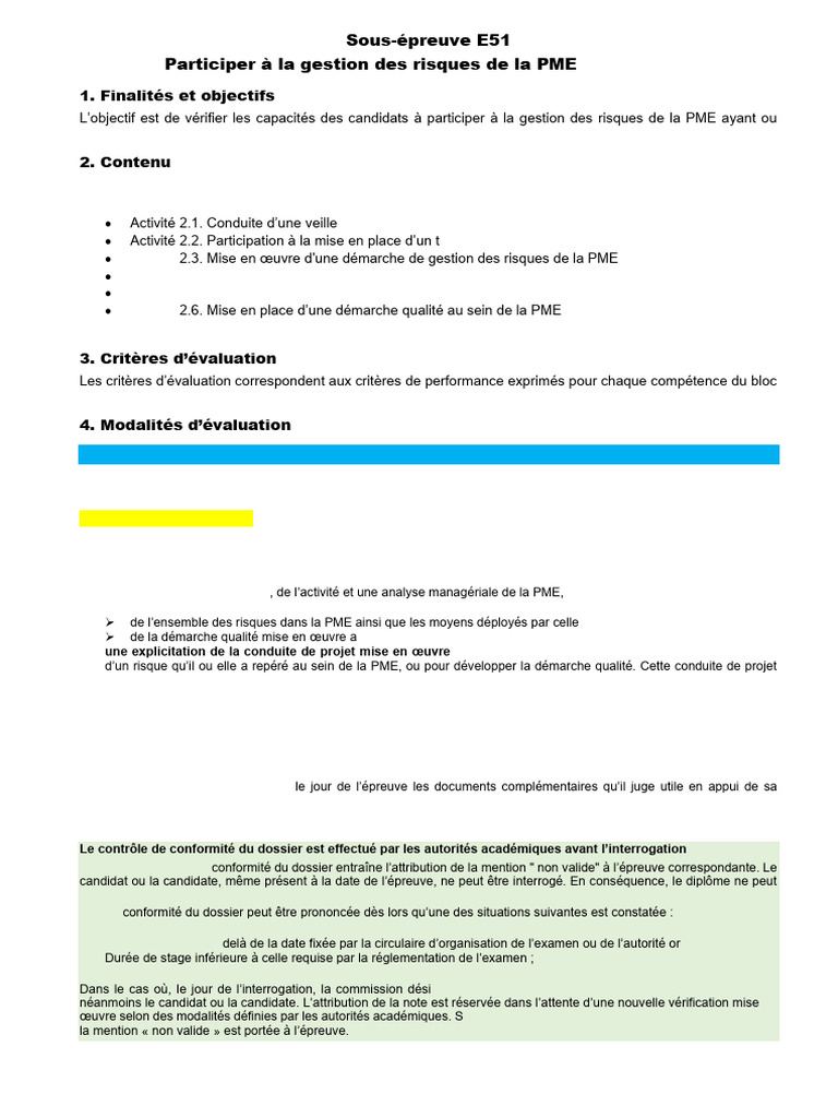 Gestion des Risques en PME : Épreuve E51 | PDF | Gestion de projet ...
