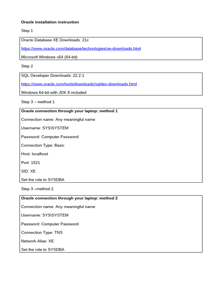5216-1695789180383-Oracle XE and SQL Developer Installation | PDF