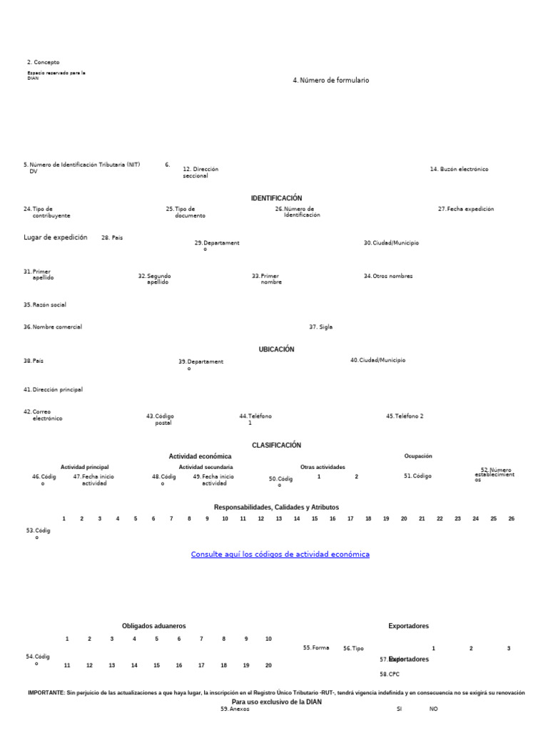 Formato RUT Editable para Exportadores | PDF
