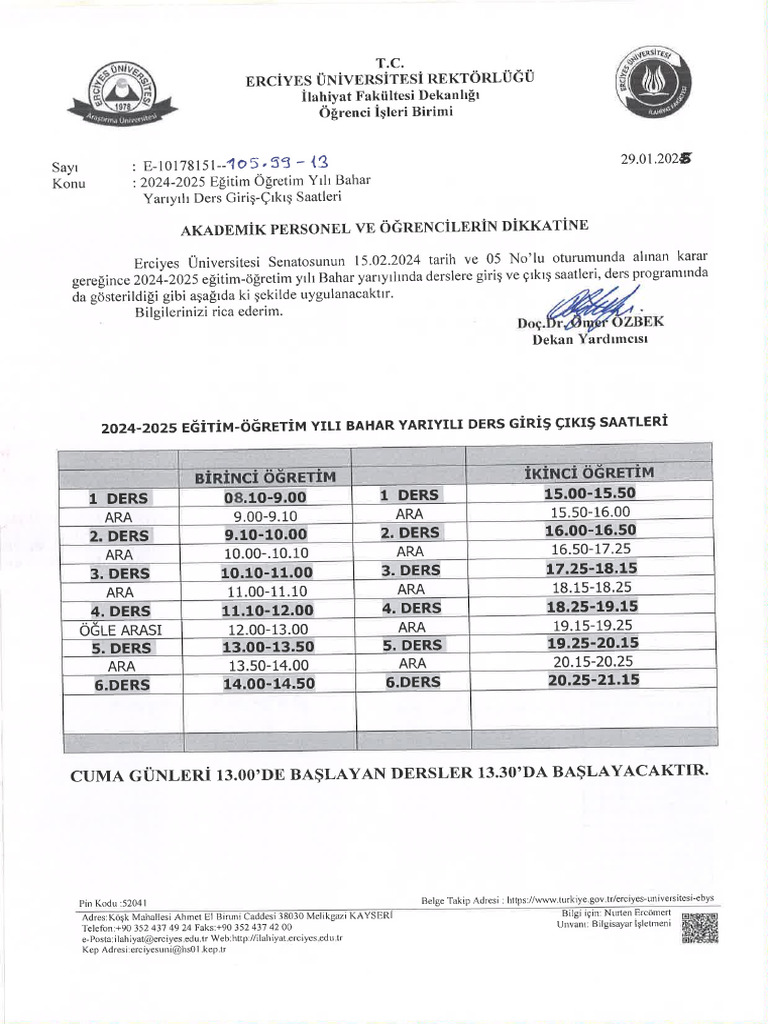 2024 2025 Egitim Ogretim Yili Bahar Yariyili Ders Giris Ve Cikis
