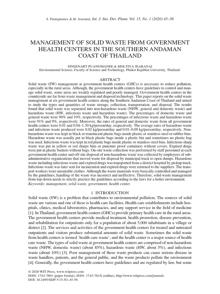 ManagemeNT of SOlID WaSTe From GOVernmeNT Health CeNTers N The SOUTherN ...