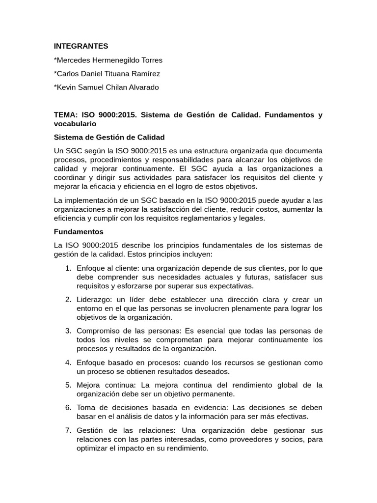 ISO 9000:2015 SGC Fundamentos y Términos | PDF | Sistema de manejo de ...