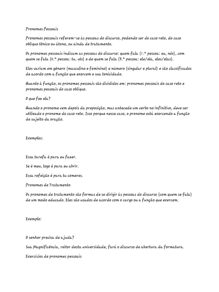 Guia Completo sobre Pronomes Pessoais | PDF