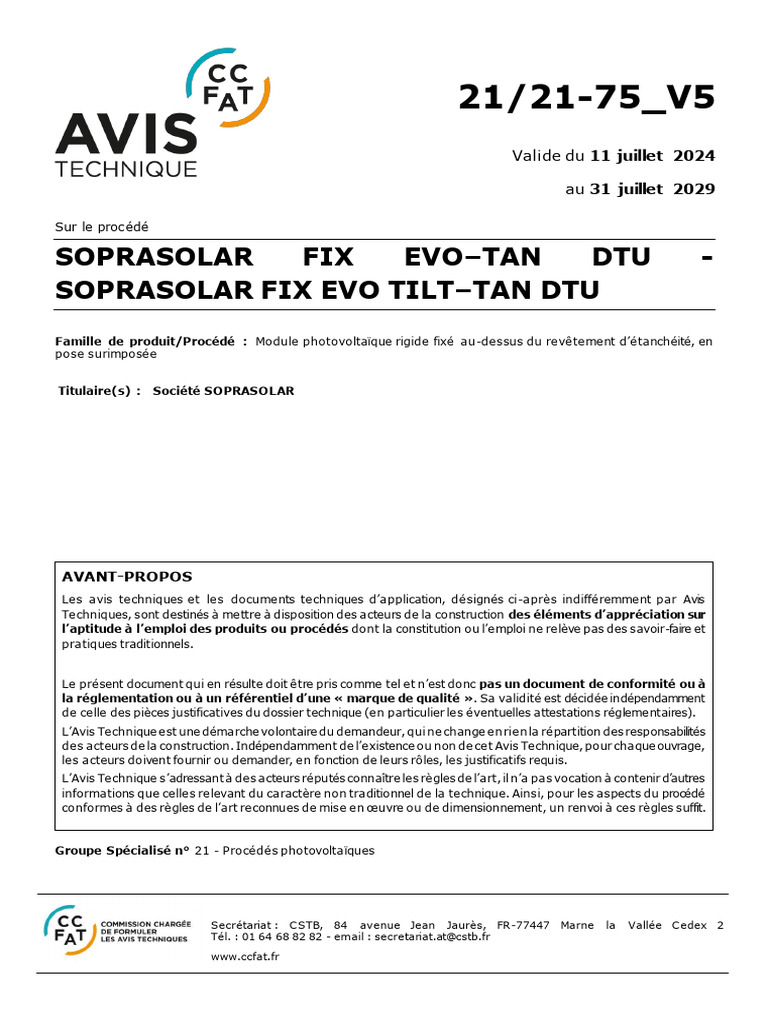 Avis Technique SOPRASOLAR FIX EVO TILT | PDF | Énergie solaire ...