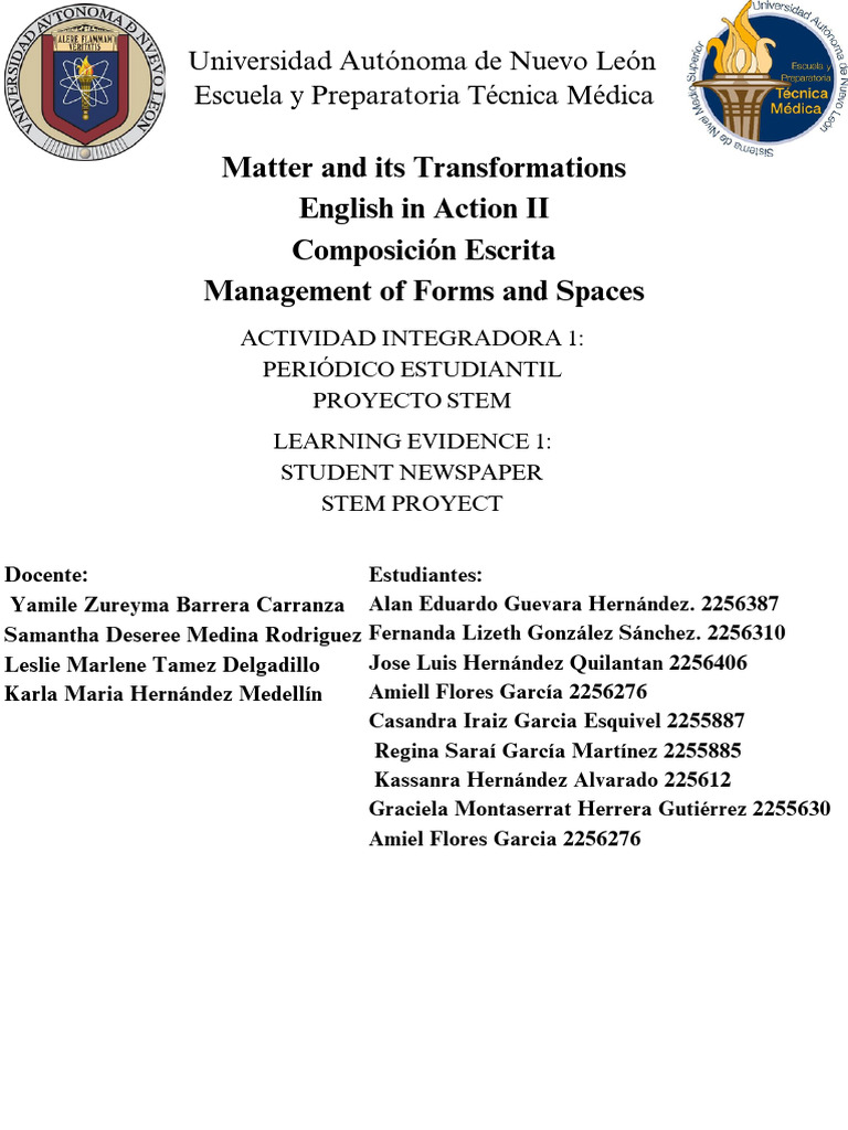 Transformaciones de la Materia en STEM | PDF