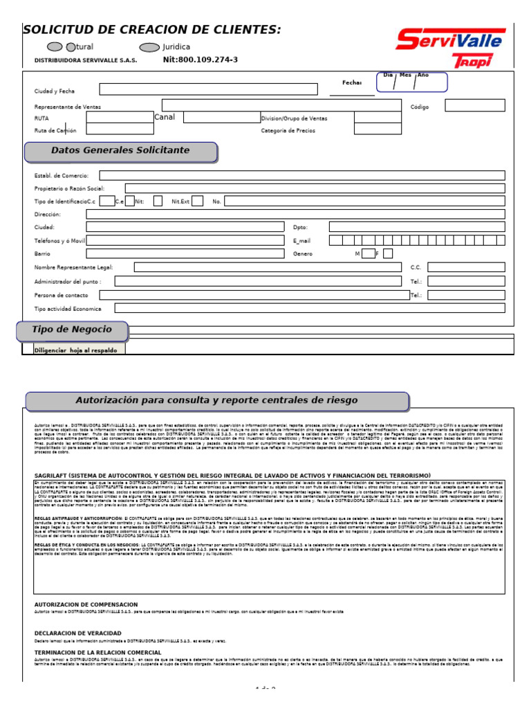 Formulario Creacion de Clientes NUEVO | PDF | Sociedad de ...