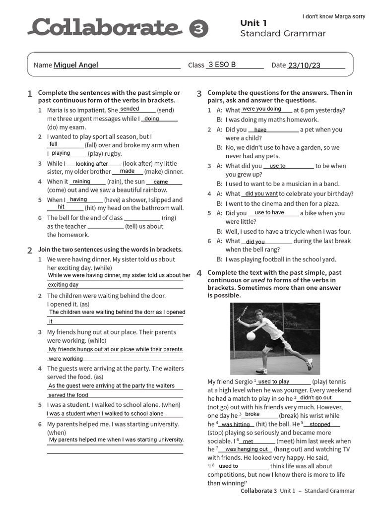 Collaborate 3 Unit 1 Grammar Exercises | PDF