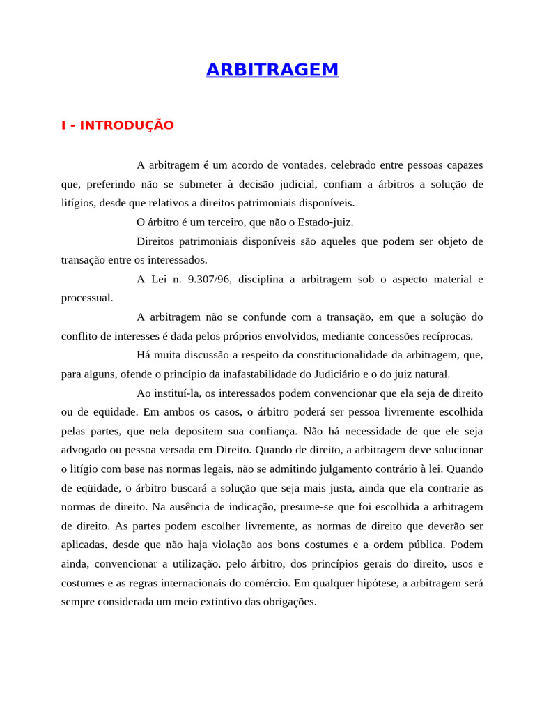 Entenda a Arbitragem: Conceitos e Procedimentos | PDF | Arbitragem ...