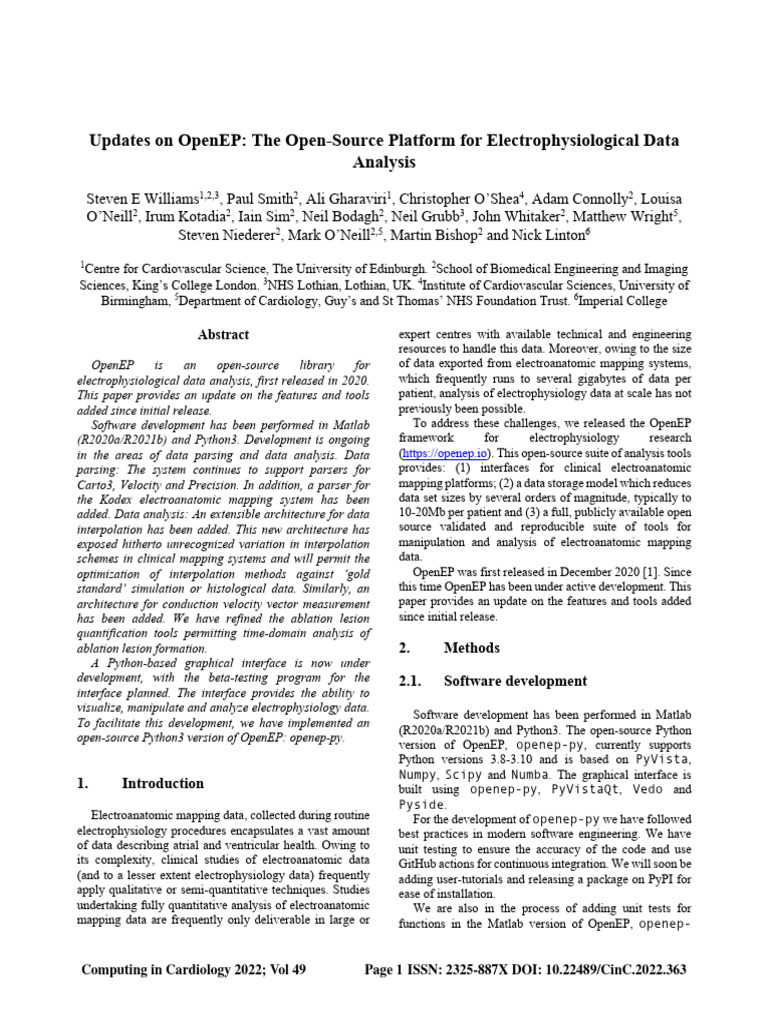 Updates On OpenEP The Open-Source Platform For Electrophysiological ...