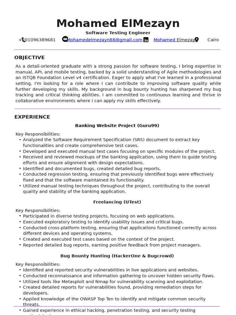 Software Testing Engineer Resume | PDF | Software Testing | Computing