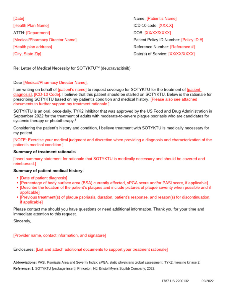 Letter of Medical Necessity Template | PDF | Psoriasis | Medical Treatments