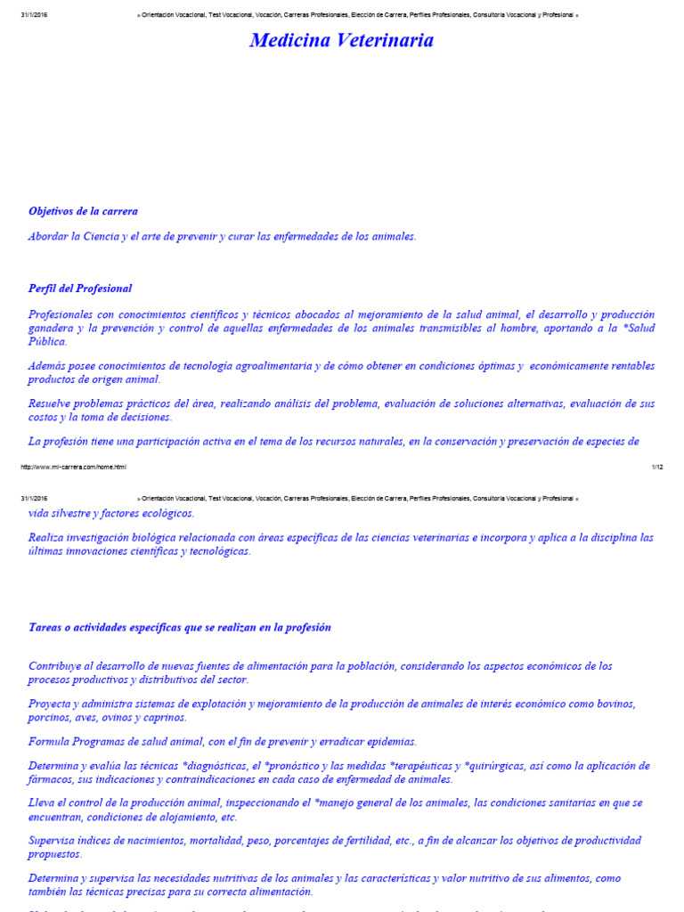 Carrera en Medicina Veterinaria | PDF | Medicina Veterinaria | Patología