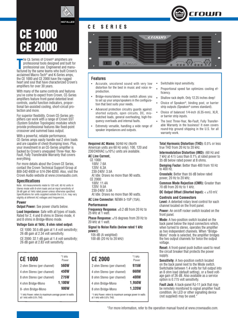 CE 1000 CE 2000 Data Sheet 136705 | PDF | Amplifier | Distortion