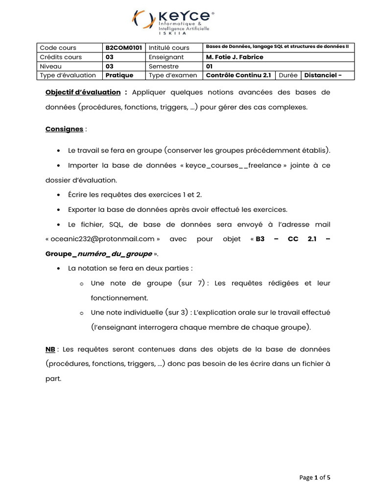Évaluation SQL : Triggers et Procédures | PDF | SQL | Bases de données