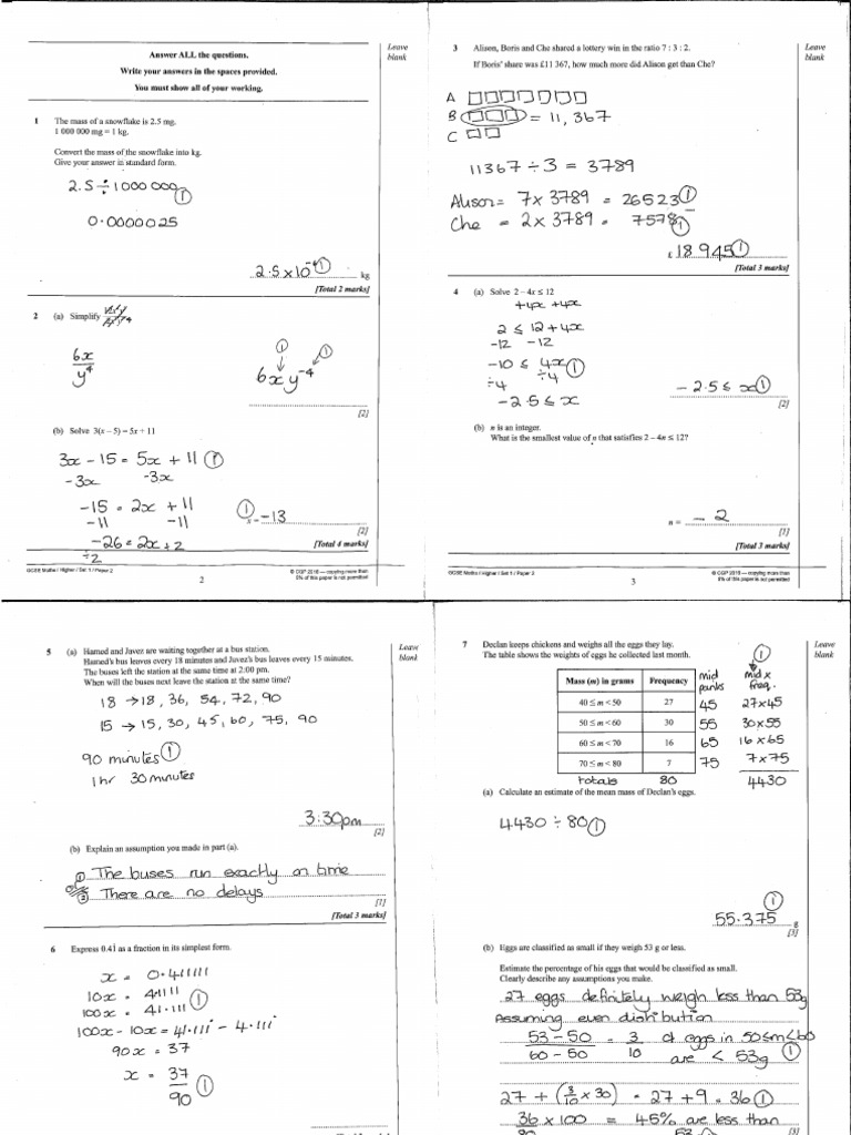 CGP Paper Practice Set 1 Paper 2 Higher | PDF