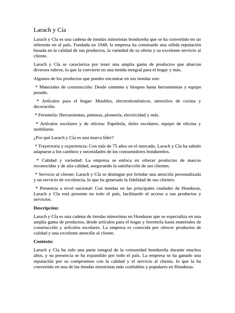 Catálogo y Horarios de Larach y Cía | PDF | Honduras | Al por menor
