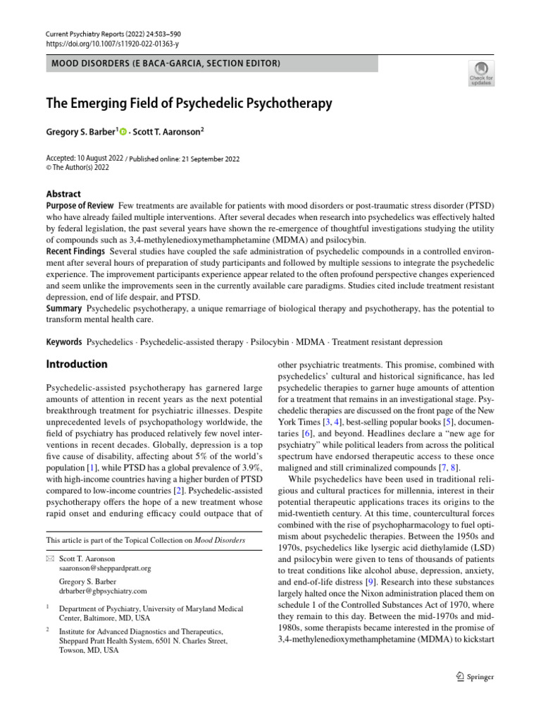 Psychedelic Psychotherapy for Mood Disorders | PDF | Psychedelic Drugs ...