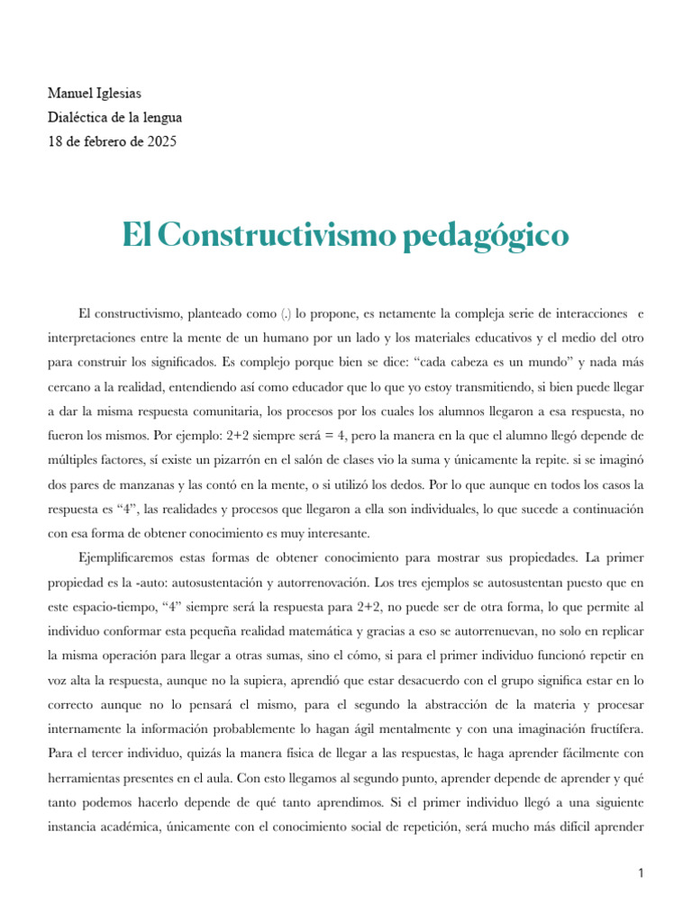Constructivismo: Aprendizaje Individualizado | PDF | Aprendizaje ...