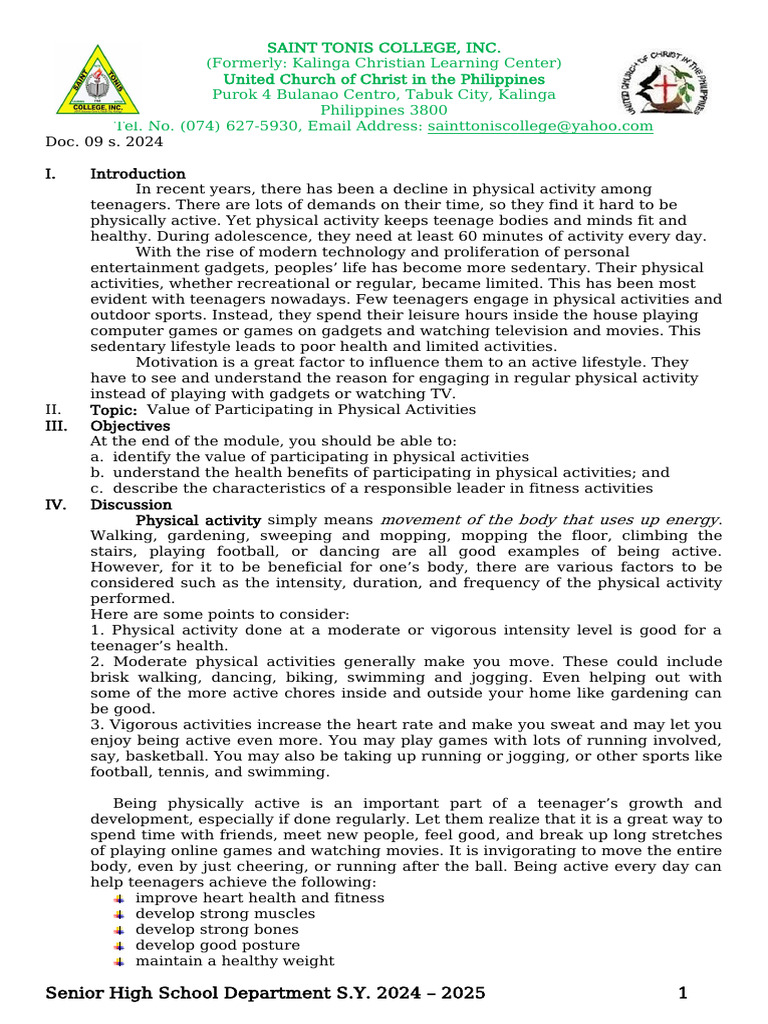 Importance of Physical Activity for Teens | PDF | Physical Fitness ...