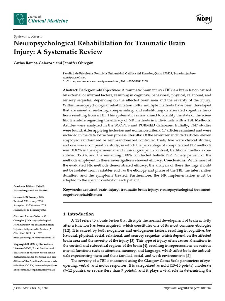 Neuropsychological Rehabilitation For Traumatic Brain A Systematic ...