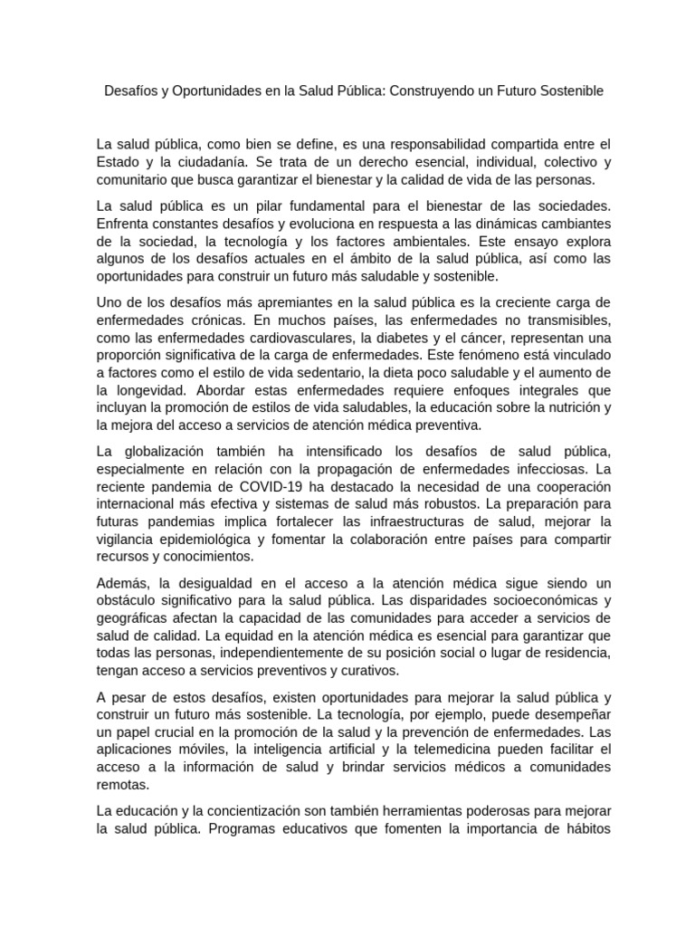Desafíos y Oportunidades en Salud Pública | PDF | Cuidado de la salud ...