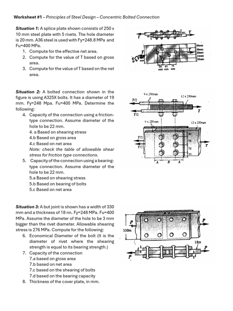 Worksheet 1 - Steel Design - Cocentric | PDF | Rivet | Stress (Mechanics)