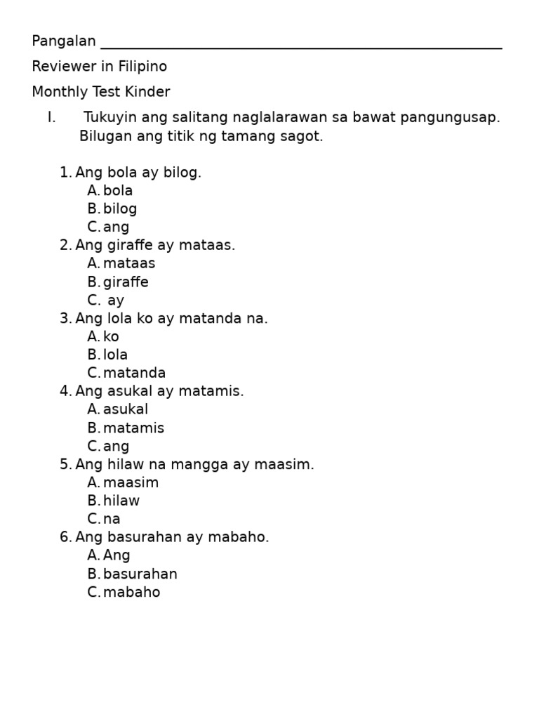 Reviewer in Filipino Monthly Kinder April | PDF