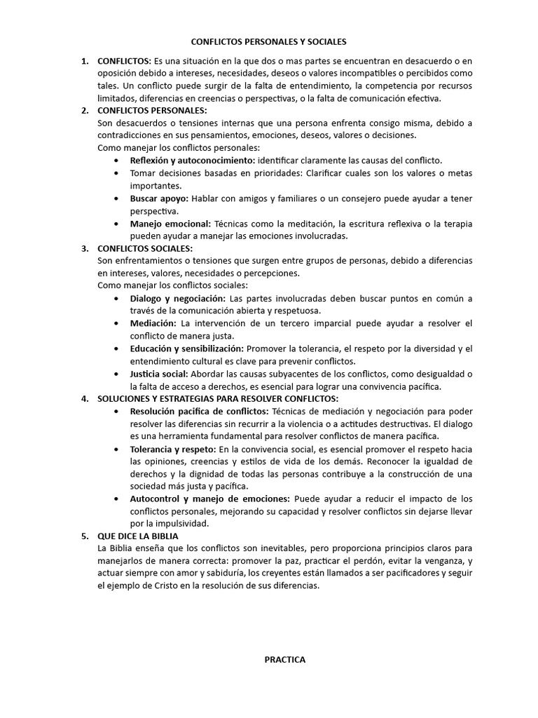 Manejo de Conflictos Personales y Sociales | PDF | Conflicto (proceso ...