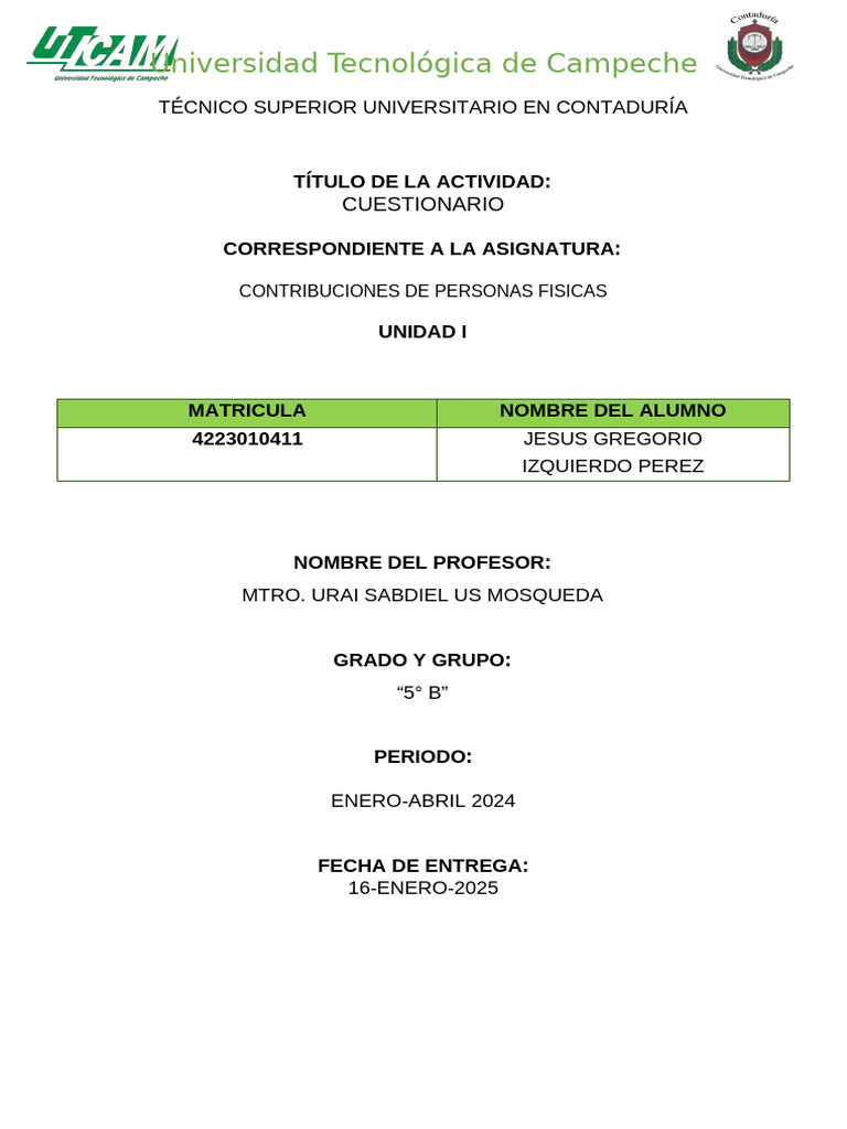Actividad 2 Cuestionario Contribuciones | PDF | Impuesto sobre la renta ...