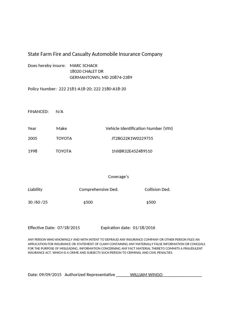 State Farm Auto Proof of Insurance | PDF