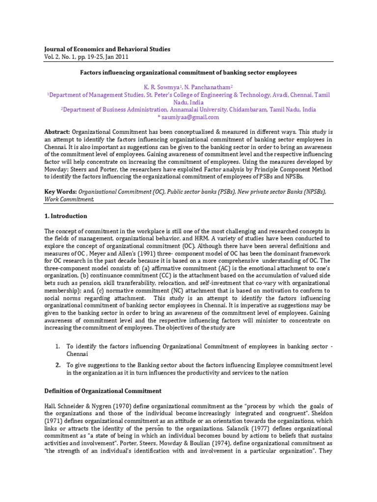 Factors Influencing Organizational Commitment of Banking Sector ...