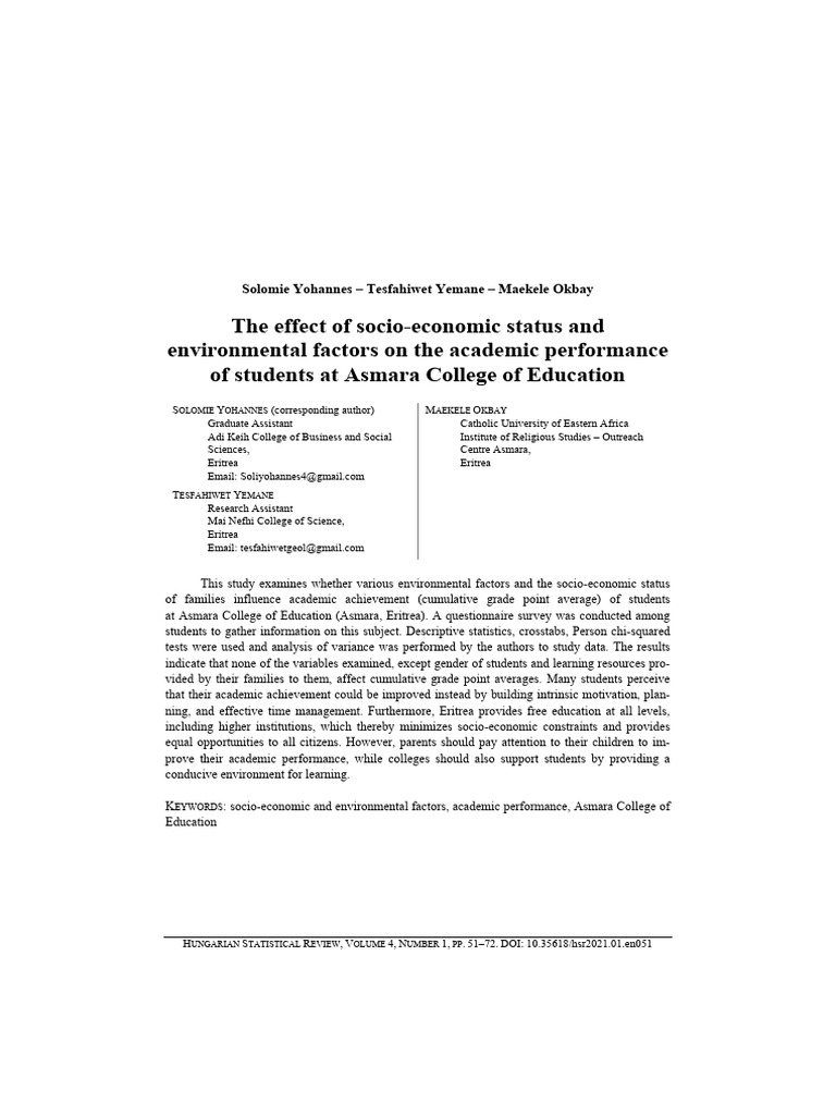 The Effect of Socio Economic Status and Environmental Factors On The ...