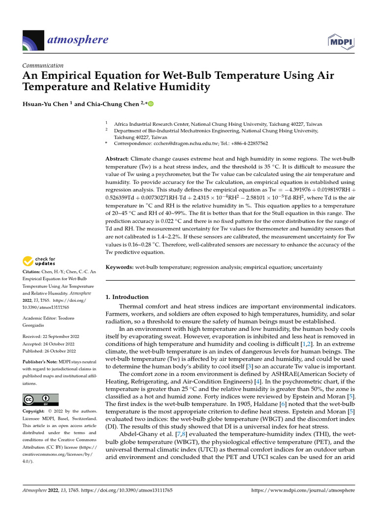 Atmosphere 13 01765 v2 | PDF | Humidity | Heat Transfer