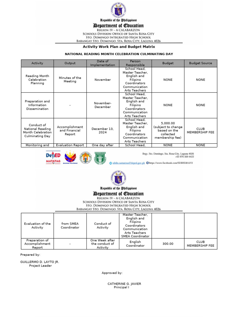 National Reading Month Celebration Plan | PDF
