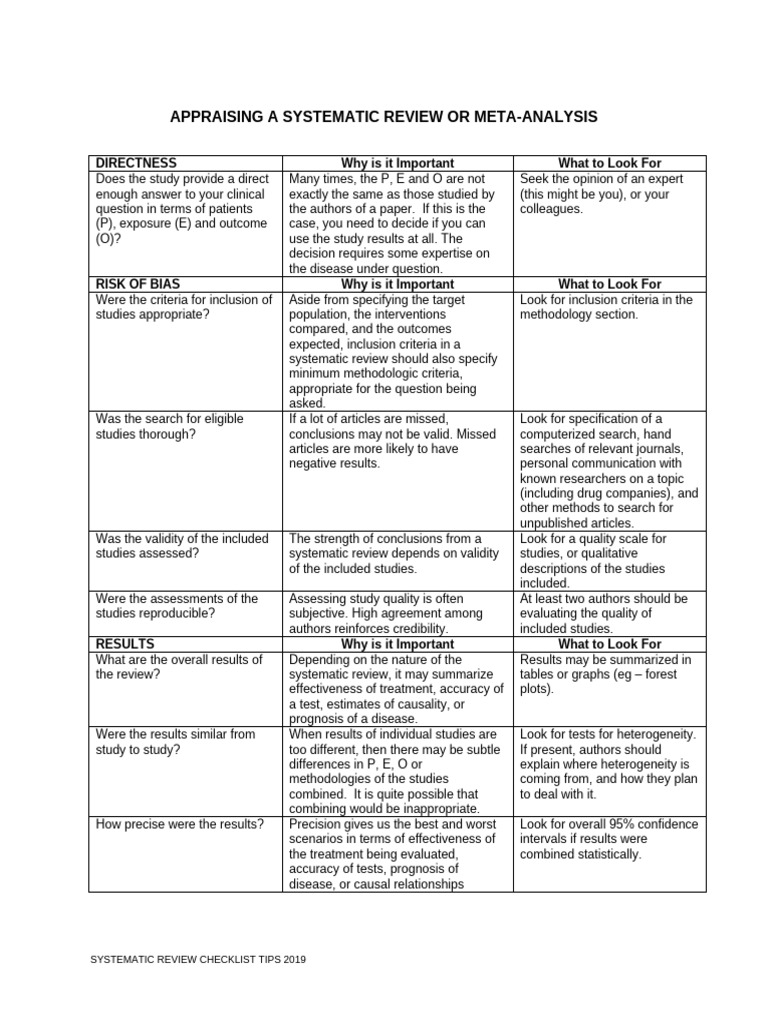 Evaluating Systematic Reviews & Meta-Analyses | PDF | Systematic Review ...