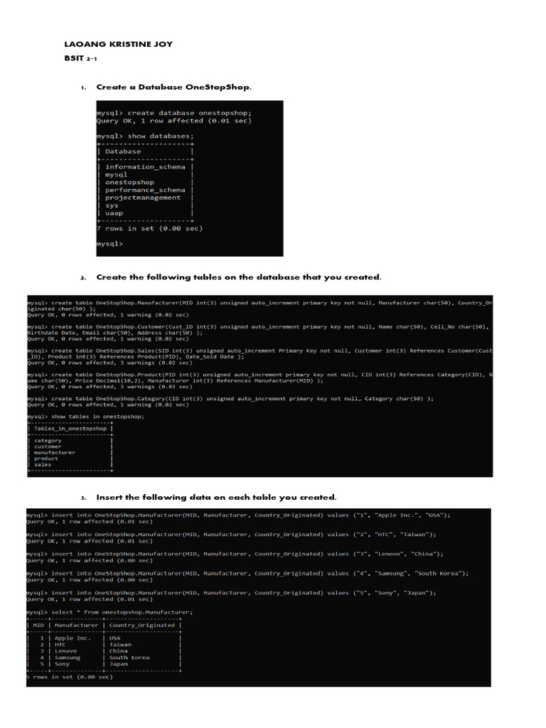 SQL Database Tasks for BSIT Students | PDF