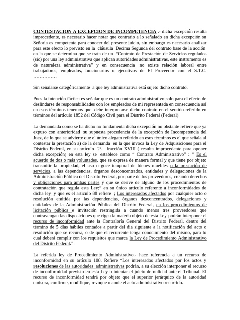 Contestación a Incompetencia Judicial | PDF | Caso de ley | México