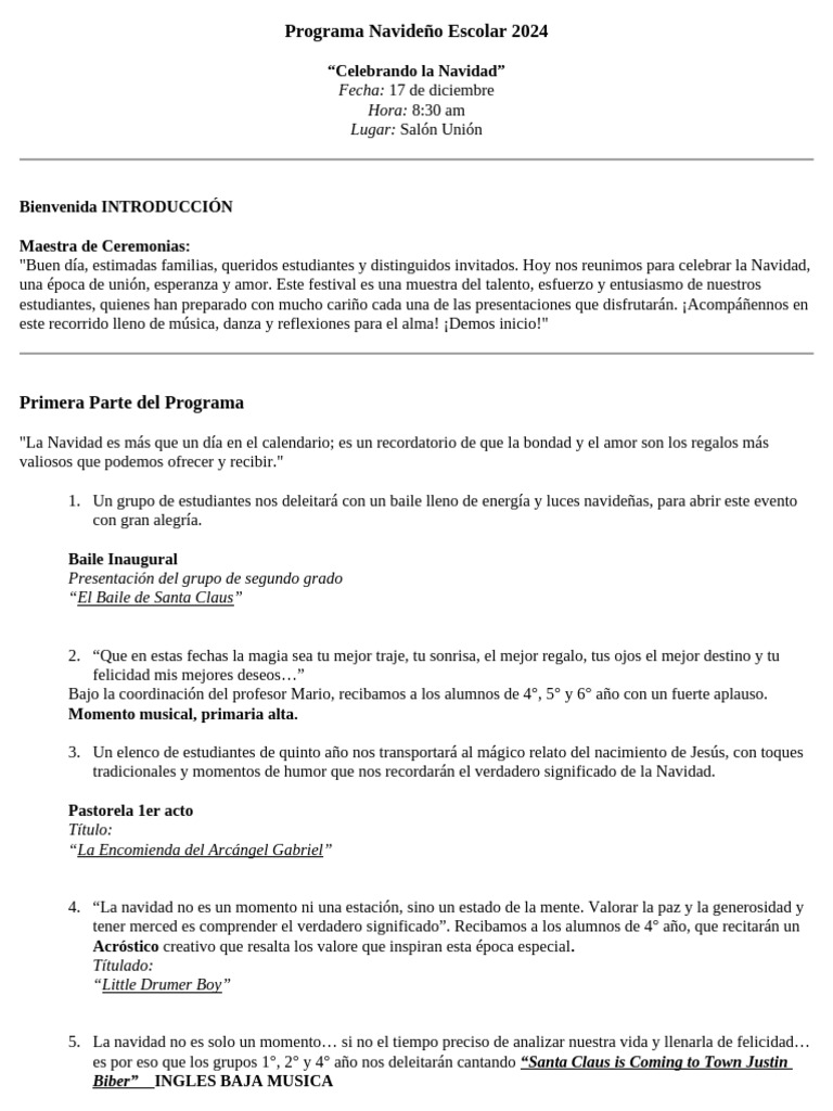 Programa Navideño Escolar 2024 | PDF | Navidad | Bailes